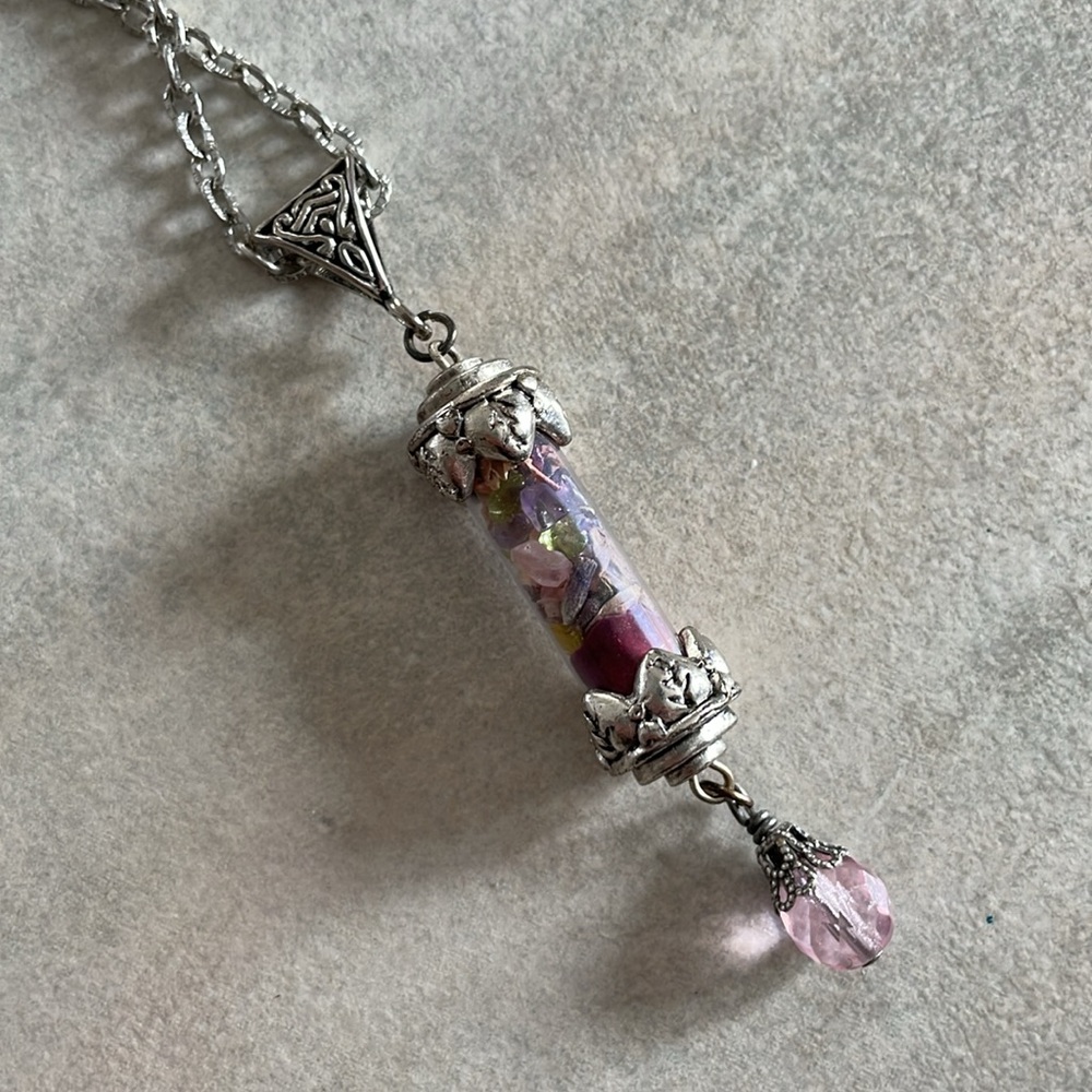 Witchy magical potion bottle necklace faerie worlds crystals herbs pendant